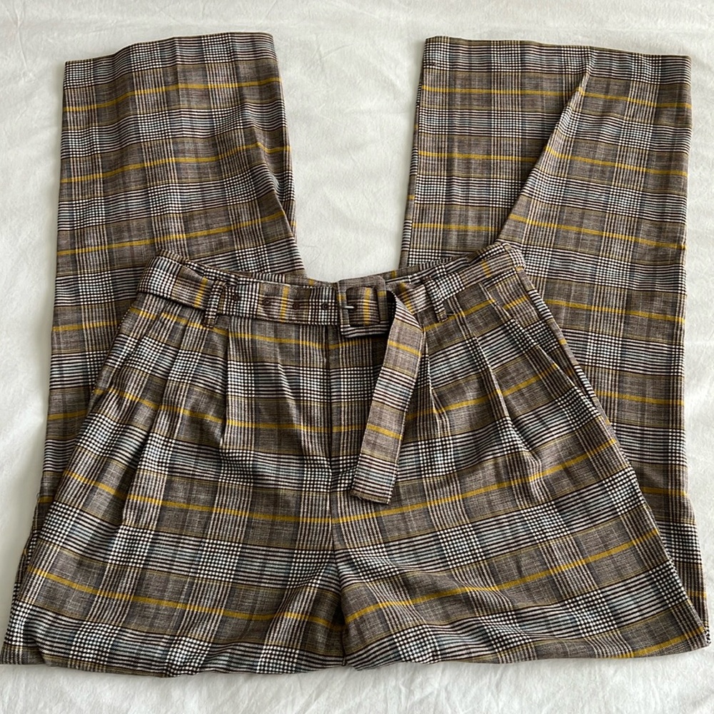 Plaid High-Rise Wide Leg Pants